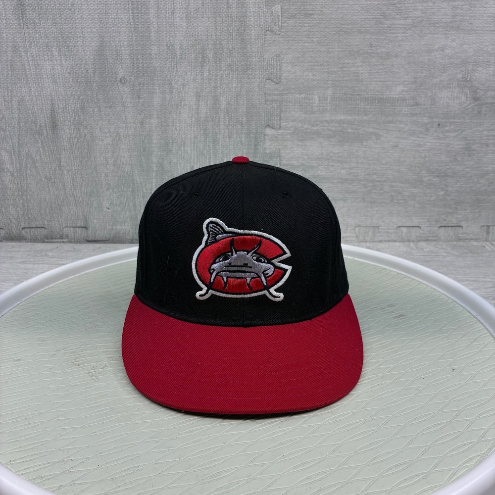 Vintage Carolina Mud Cats Hat Cap Snapback Black Red MLB Baseball Bait Shop